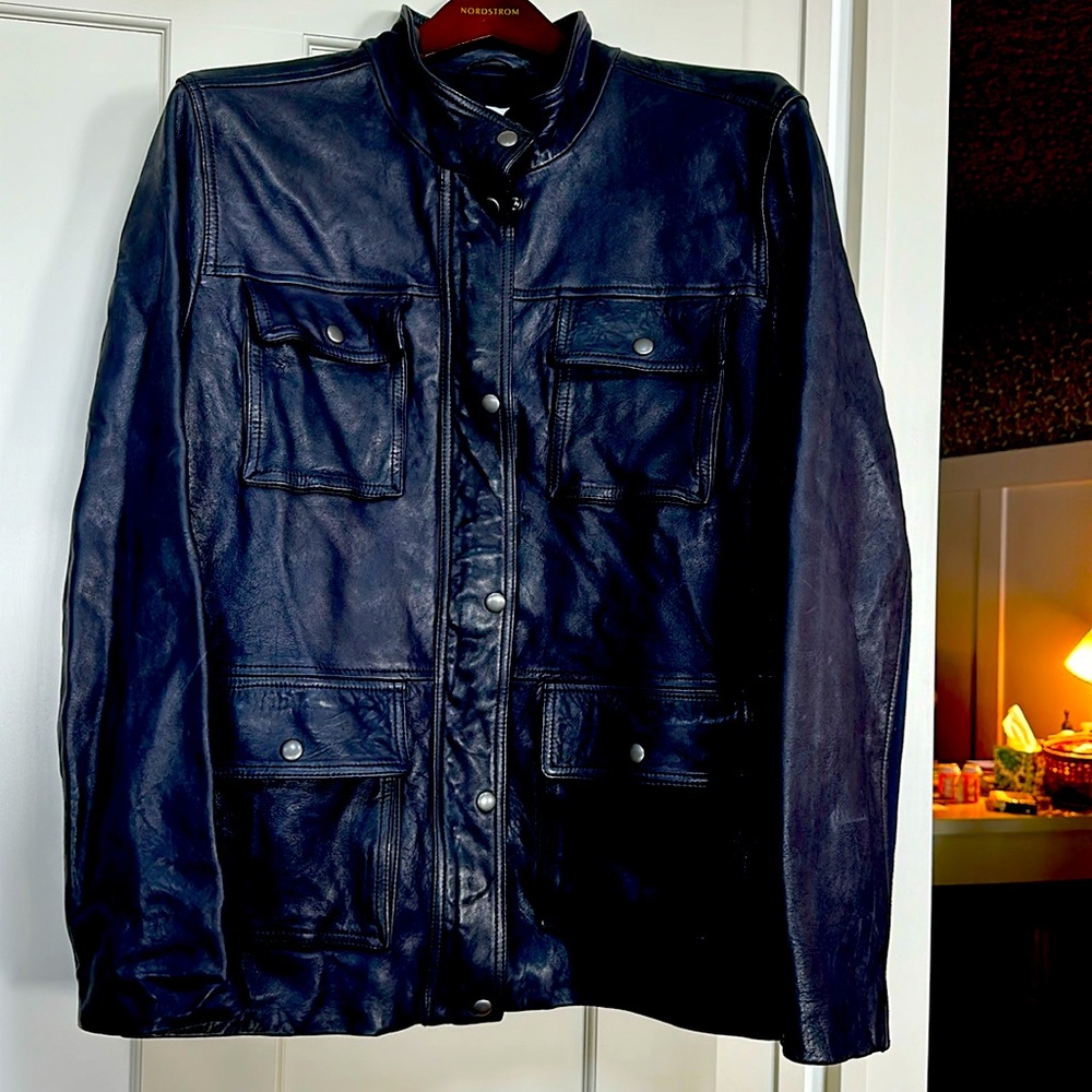 GAP lambs leather and knit shirt jacket.